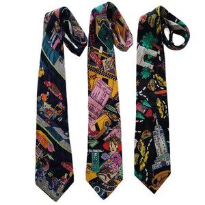 Lot of 3 Vintage 1990s Nicole Miller NYC New York City Themed Silk Ties Neckties